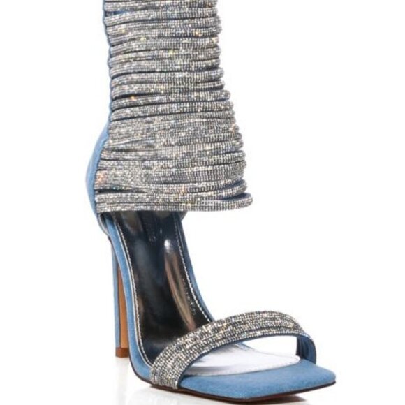 AZALEA WANG "COME THROUGH ALL DAY"RHINESTONE EMBELLISHED STRAPPY DENIM BRAND NEW - Picture 4 of 8